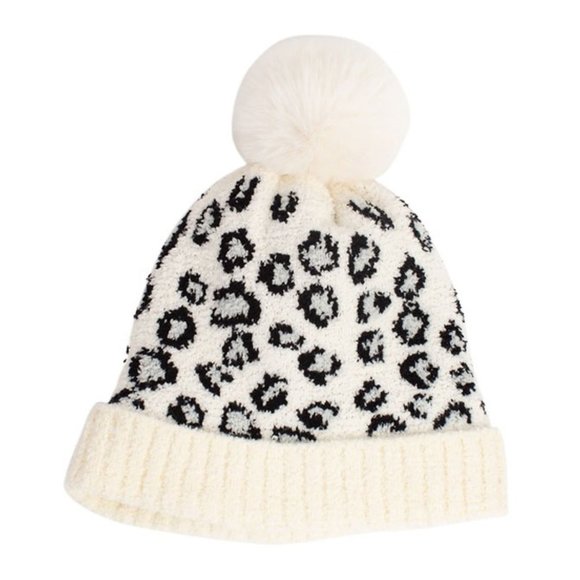 NEW Iovry Leopard Animal Pattern Faux Fur Pom Pom Fleeced Lined Soft Beanie Hat - Picture 7 of 7